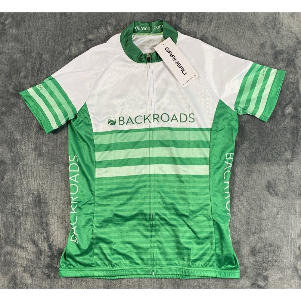 Garneau Backroads Women’s Green Short Sleeve Striped Cycling Jersey Small NWT